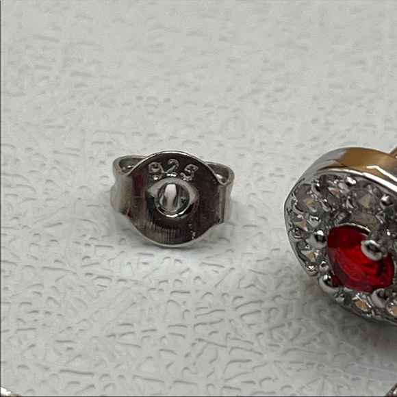 925 Sterling Silver Red Ruby Diamond Tear Drop Pear Cut Elegant Dangle Earrings - Picture 2 of 13